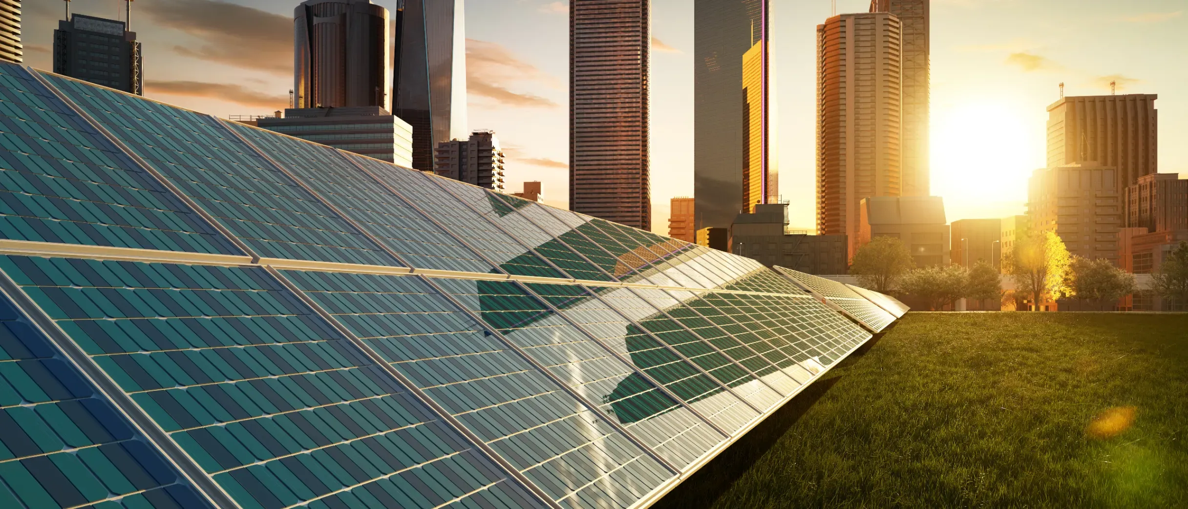 solar panels in a modern city