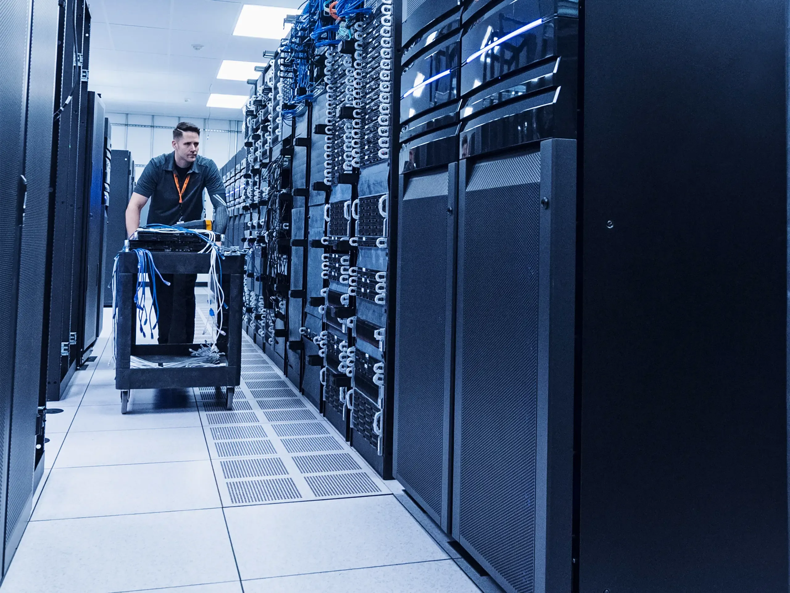 Man working in server room