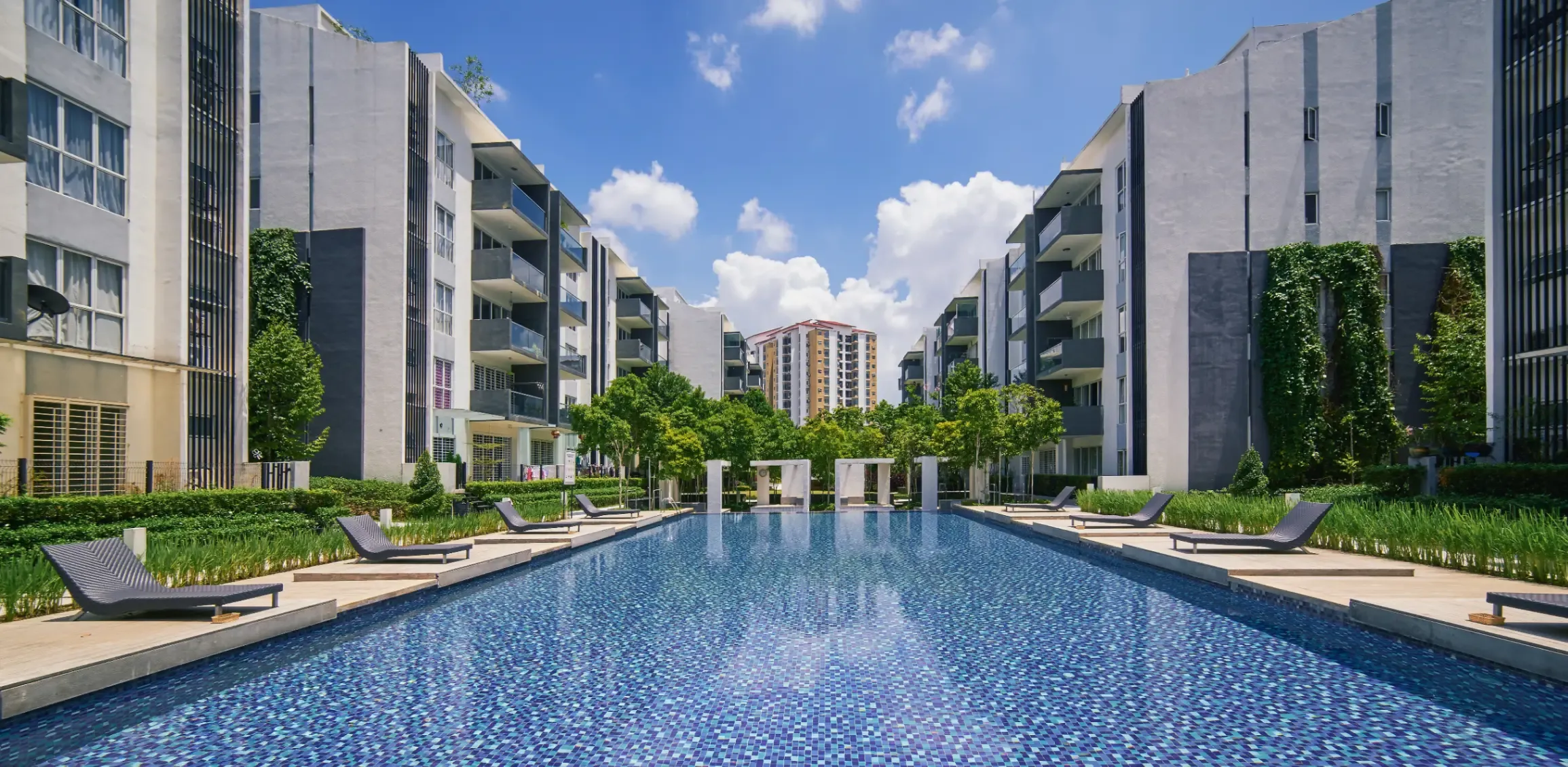 modern residential buildings with outdoor facilities