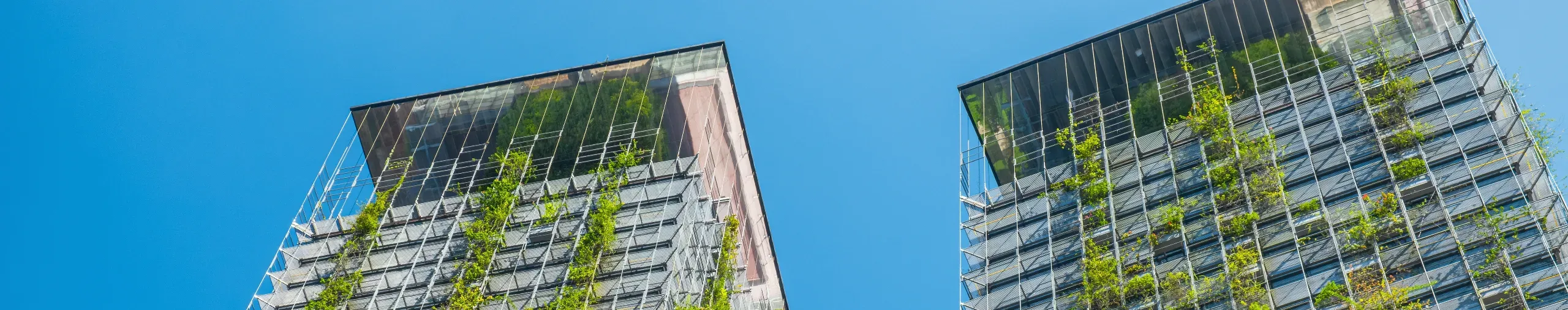 Modern high-rise building featuring vertical greenery- banner
