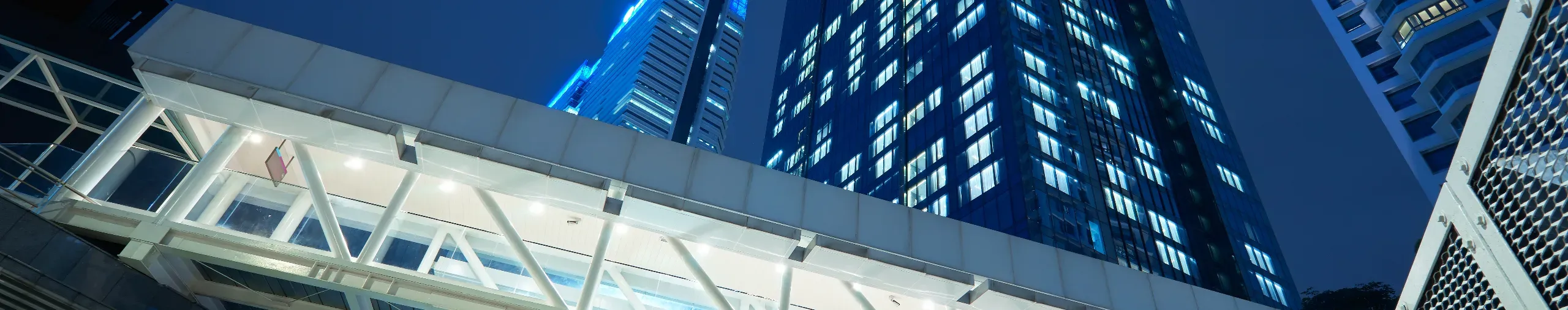walkway bridge and skyscraper